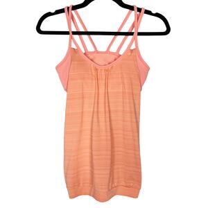 Athleta XSmall Coral Orange Spacedye Strappy Built In Bra Tank Top Yoga Workout
